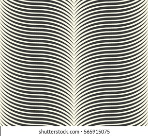 simple monochrome symmetrical seamless pattern with  curves creating 3D optical illusion of linear striped round surface, abstract linear geometric background wallpaper, curvy worm cables, light space
