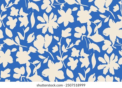 Patrón simple monocromático de dos colores sin fisuras con silueta de flores.