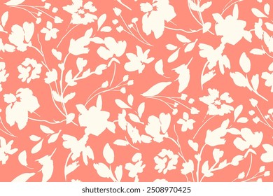 Patrón simple monocromático de dos colores sin fisuras con silueta de flores.