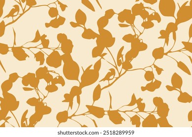 Simple monochrome two-color seamless pattern with flowers silhouette.