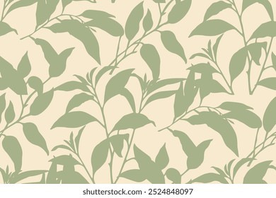 Simple monochrome two-color seamless pattern with flowers silhouette.