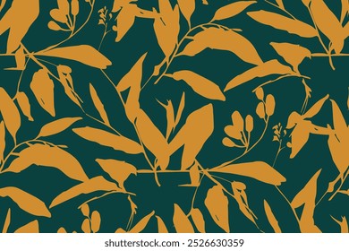 Patrón simple monocromático de dos colores sin fisuras con silueta de flores.