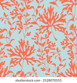 Simple monochrome two-color seamless pattern with flowers silhouette. Vector seamless pattern