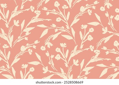 
Simple monochrome two-color seamless pattern with flowers silhouette.
