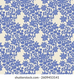 Simple monochrome two-color seamless pattern with flowers silhouette.

