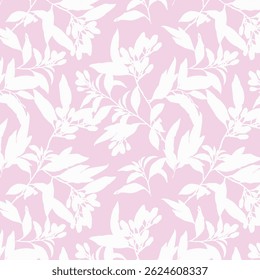 Simple monochrome two-color seamless pattern with flowers silhouette.