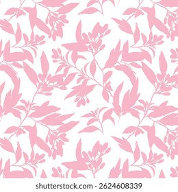 Padrão simples monocromático de duas cores sem costura com silhueta de flores.