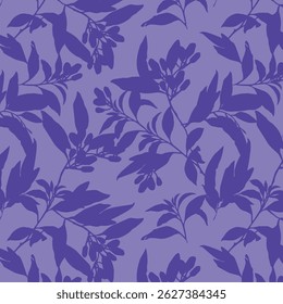 Simple monochrome two-color seamless pattern with flowers silhouette.
