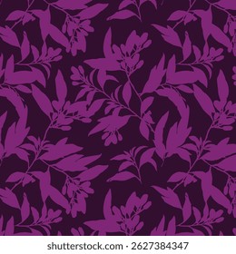 Padrão simples monocromático de duas cores sem costura com silhueta de flores.

