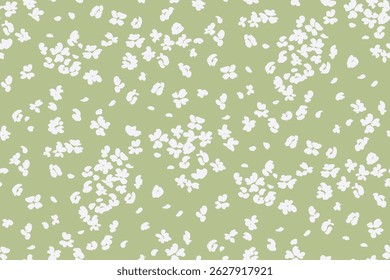 Simple monochrome two-color seamless pattern with flowers silhouette.