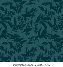 Padrão simples monocromático de duas cores sem costura com silhueta de flores.
