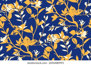 Patrón simple monocromático de dos colores sin fisuras con silueta de flores.