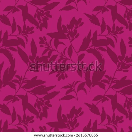 Simple monochrome two-color seamless pattern with flowers silhouette.