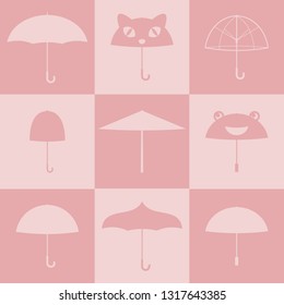 Simple monochrome umbrella pattern. Set of open umbrellas.