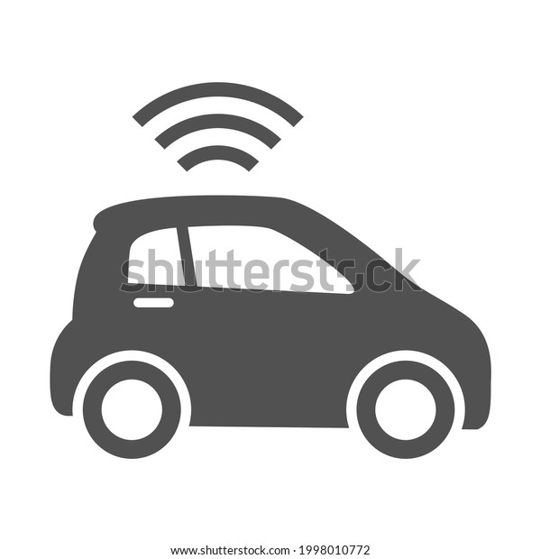 Simple monochrome unmanned vehicle smart car\
icon vector flat illustration. Side view artificial intelligence\
transportation electric drive automobile isolated. Autonomous\
driving technology