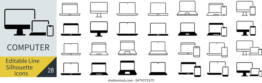 Simple Monochrome Vector Computer Icon Set