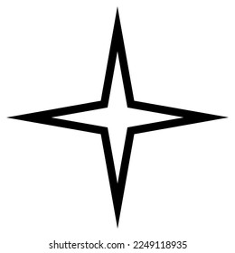 Einfache monochrome Vektorgrafik eines 4-Sterne-Zeichens auf weißem Hintergrund. Alle Seiten und Winkel sind gleich