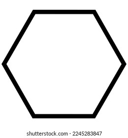 Einfache monochrome Vektorgrafik eines Hexagons. Sechsseitige Polygon mit jeder Seite gleich und allen sechs Ecken mit einem Winkel von hundertundzwanzig Grad