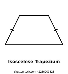 Simple monochrome vector graphic of an isosceles trapezium. This is a shape with four sides where two opposite sides are parallel to each other and the other two sides are of equal length