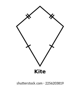 Simple monochrome vector graphic of a kite. This is a shape with four sides where each pair of adjacent sides have an equal length 