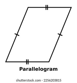 Simple monochrome vector graphic of a parallelogram. This is a shape with four sides where opposite sides are of equal length and are also parallel to each other