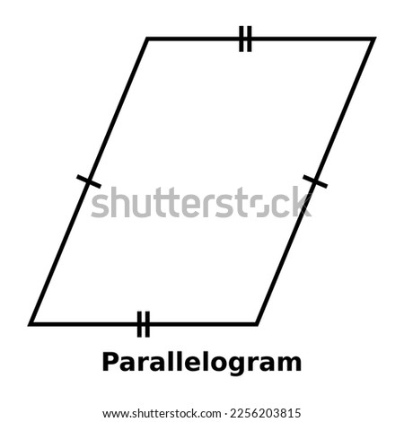 Simple monochrome vector graphic of a parallelogram. This is a shape with four sides where opposite sides are of equal length and are also parallel to each other