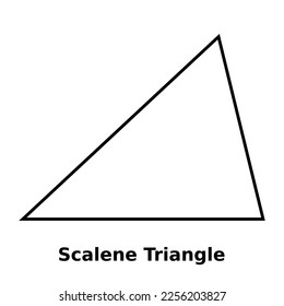 Simple monochrome vector graphic of a scalene triangle. This is a shape with three sides, all of different length and all three angles different