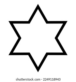 Simple monochrome vector graphic of a six pointed star on a white background. All sides and angles are mutually equal