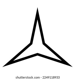 Simple monochrome vector graphic of a three pointed star on a white background. All sides and angles are mutually equal
