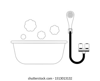  simple monochrome vector illustration of bath and shower.