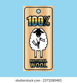 Simple Monochrome Vector Image Of A Tag With A Funny Sheep And The Inscription 100% NATURAL WOOL