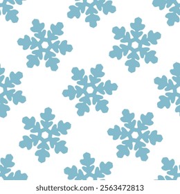 Simple monochrome vector seamless pattern with shaggy snowflakes on transparent background