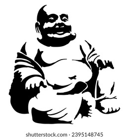 Simple Monochrome Vector Stylized Image Of Lord Hotei On A White Background. Image For Printing On A 
T-shirt. Image For Tattoo.