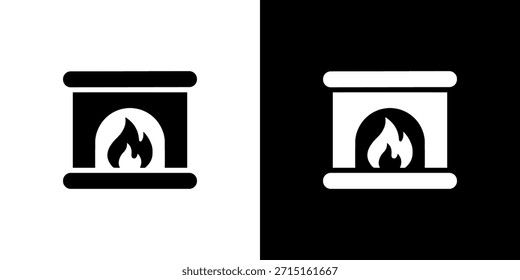 Glifo simple de la chimenea del monocolor con la llama dentro para la comodidad caliente