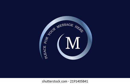 A simple monogram design in the form of a spiral with the letter M in the center and space behind the text. Can be used as a sign of a business, company, etc
