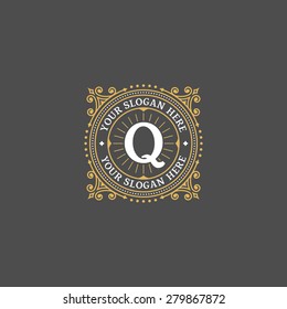 Simple monogram design template with letter Q. Elegant frame ornament line logo design. Good for Restaurant, Boutique, Hotel, Heraldic, Jewelry.