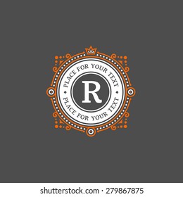 Simple monogram design template with letter R. Elegant frame ornament line logo design. Good for Restaurant, Boutique, Hotel, Heraldic, Jewelry.