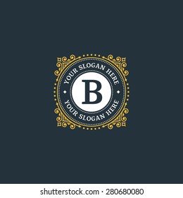 Simple monogram design template with letter B. Elegant frame ornament line logo design. Good for Restaurant, Boutique, Hotel, Heraldic, Jewelry.