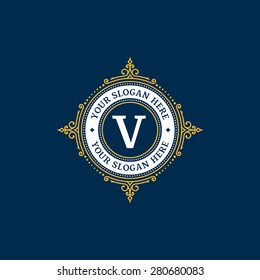 Simple monogram design template with letter V. Elegant frame ornament line logo design. Good for Restaurant, Boutique, Hotel, Heraldic, Jewelry.
