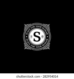Simple monogram design template with letter S. Elegant frame ornament line logo design. Good for Restaurant, Boutique, Hotel, Heraldic, Jewelry. Black and white.