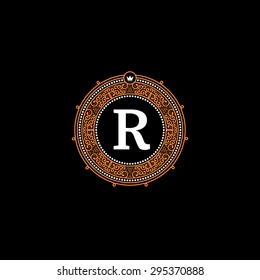 Simple monogram design template with letter R. Elegant frame ornament line logo design. Good for Restaurant, Boutique, Hotel, Heraldic, Jewelry.