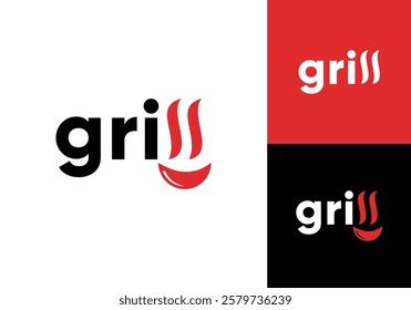 simple monogram grill hot fire bbq logo vector design concept