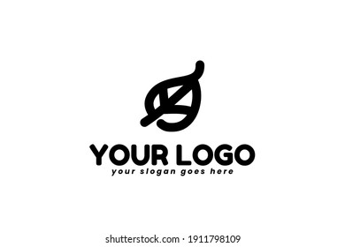 simple monogram leaf logo for your business, shop, brand, and many more in flat modern black and white color 