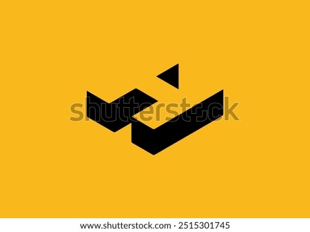 simple monogram letter i j with letter H inside isometric style