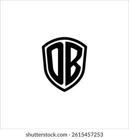 Simple Monogram Logo Shield Shaped Black Vector Editable on White Background OB