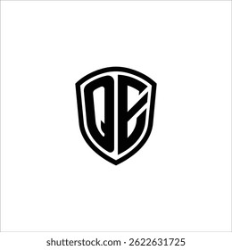Simple Monogram Logo Shield Shaped Black Vector Editable on White Background QE