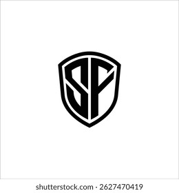 Image vectorielle noire en forme de bouclier logo monogramme simple modifiable sur fond blanc SF