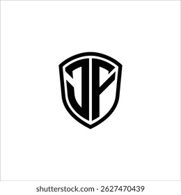 Image vectorielle noire en forme de bouclier logo monogramme simple modifiable sur fond blanc JF