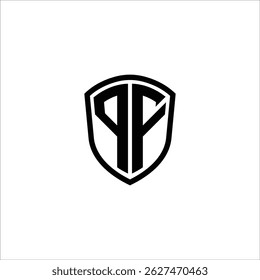 Image vectorielle noire en forme de bouclier logo monogramme simple modifiable sur fond blanc PF