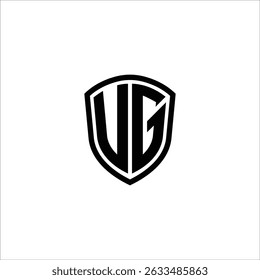 Simple Monogram Logo Shield Shaped Black Vector on White Background UG